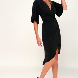 Lulu's Dulcet Washed Black Surplice Dress- Medium